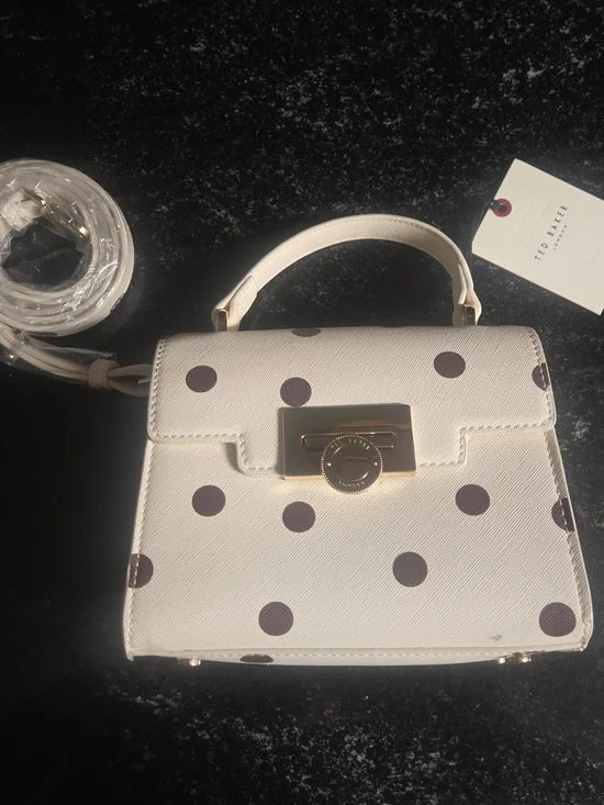 Ted Baker Cream Polka Dot Top-Handle Crossbody with Gold Hardware - Picture 3 of 5